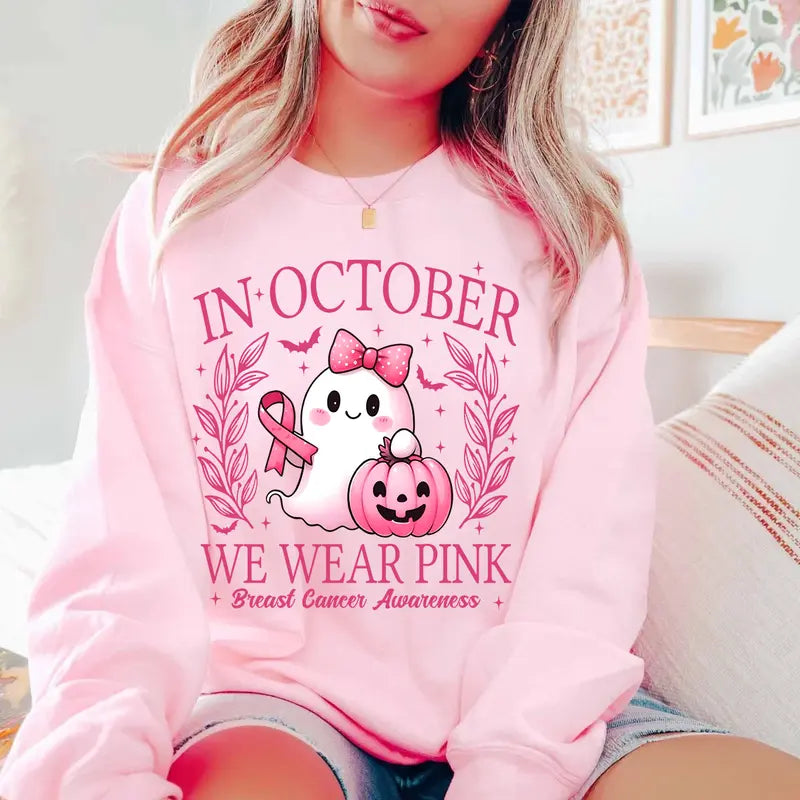 In October We Wear Pink Halloween Breast Cancer Awareness T-Shirt