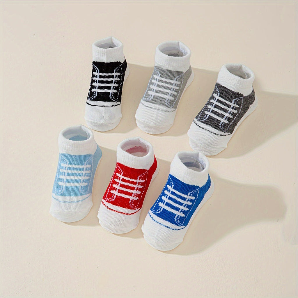 6-Pair Kids Casual Crew Socks – Colorful Stripe Sneaker Design