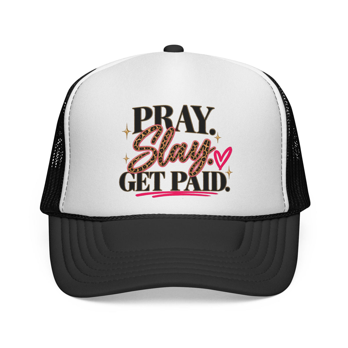 Pray. Slay. Get Paid. Leopard Print Trucker Hat