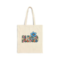 Tote Bag — 'Blessed' Floral Canvas Tote with Blue Daisy