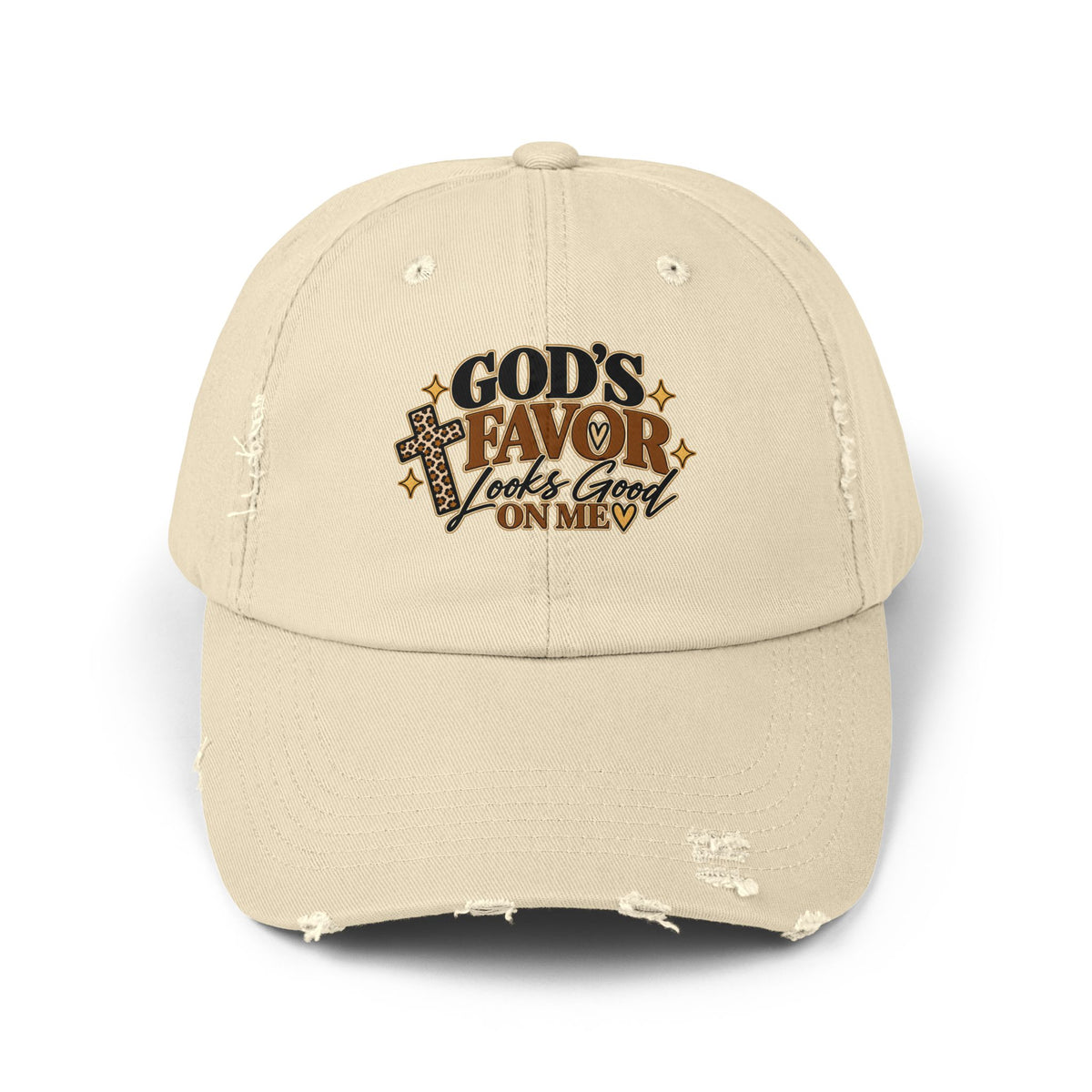 God’s Favor Looks Good on Me Distressed Cap | Faith-Inspired Leopard Hat