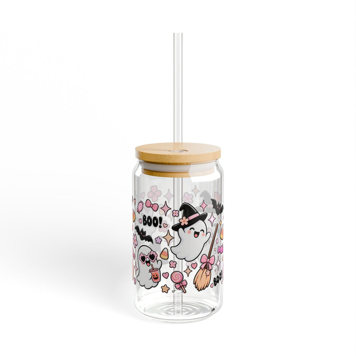 Ghosts & Pumpkins Sipper Glass - 16oz Cute Halloween Boo Straw Cup
