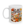 Hello Fall Ceramic Mug – Autumn Leaves, Pumpkins & Sunflower Coffee Cup (11oz & 15oz)