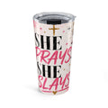 She Prays She Slays 20oz Insulated Tumbler – Pink Faith & Leopard Travel Cup