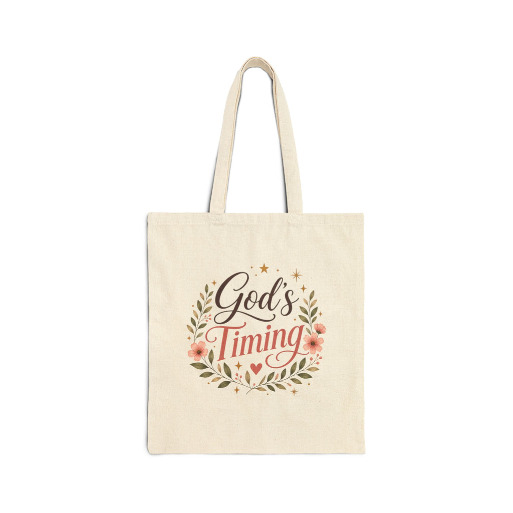 God's Timing Canvas Tote Bag — Inspirational Floral Faith Shopper
