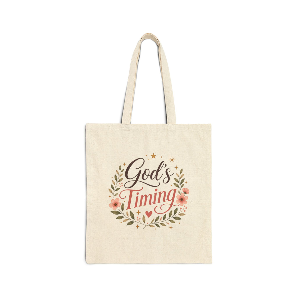 God's Timing Canvas Tote Bag — Inspirational Floral Faith Shopper
