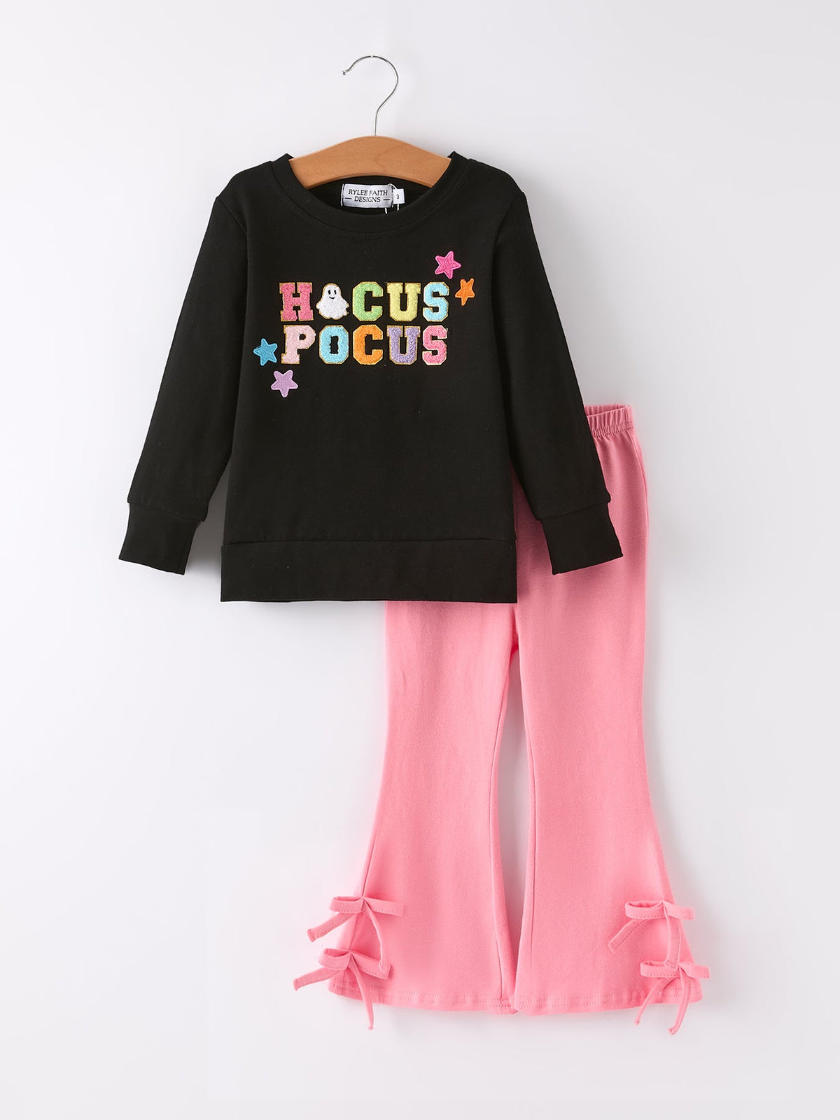 Hocus Pocus Halloween Black Top & Pink Bell Bottom Set – Girls