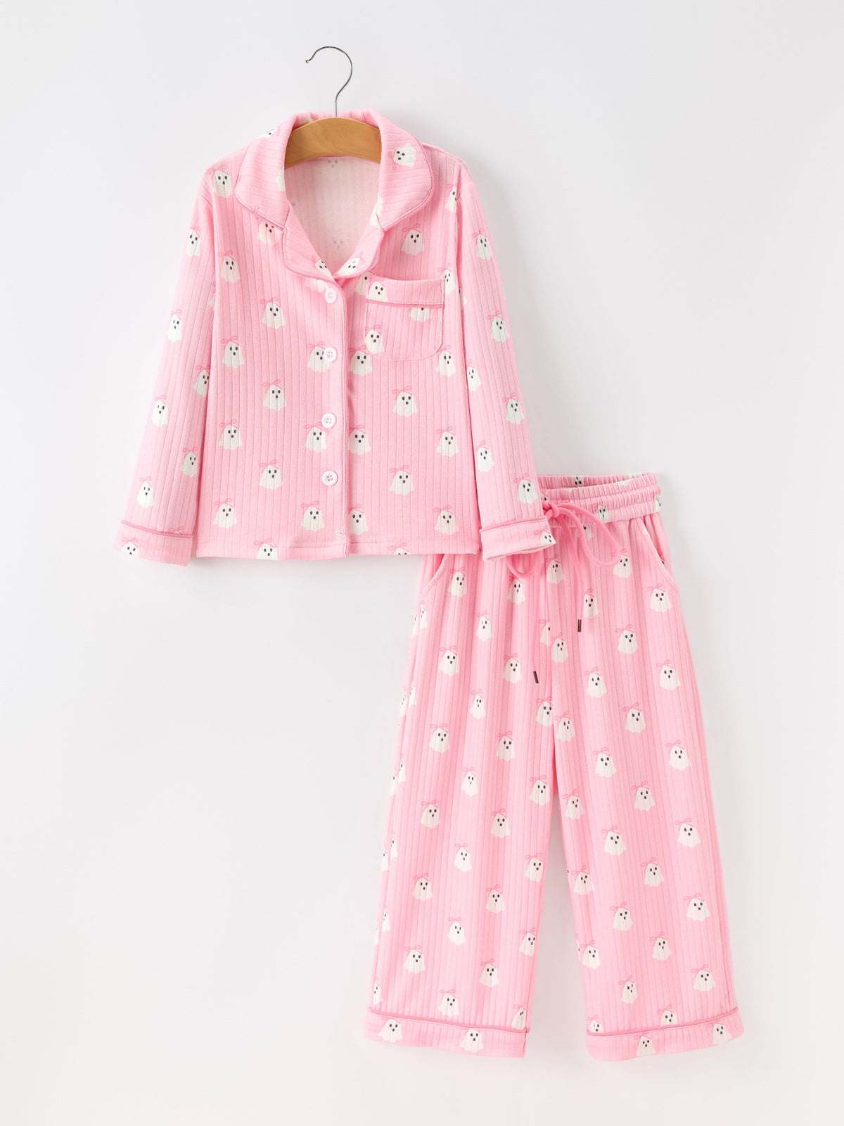 Halloween Ghost Pink Pajama Lounge Set - Kids & Adult Matching Styles