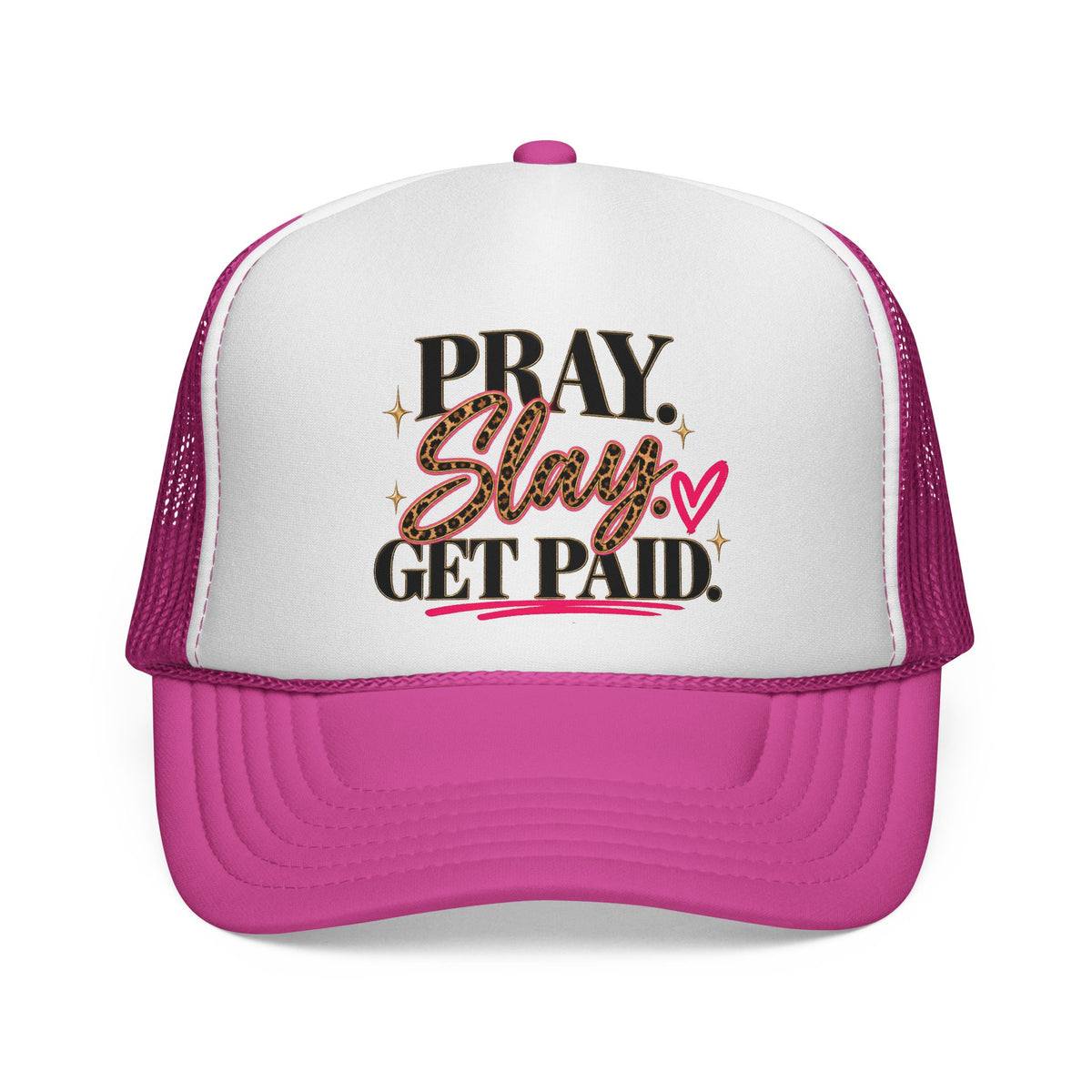 Pray. Slay. Get Paid. Leopard Print Trucker Hat