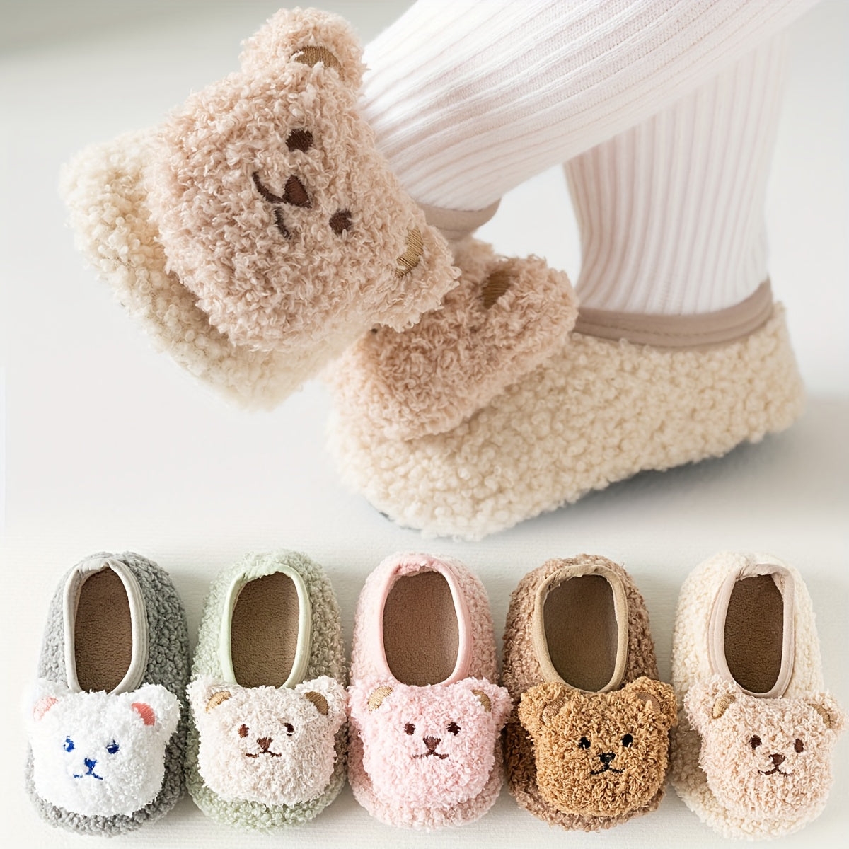 Lil Loves Cozy Bear Toddler Slipper Socks – Soft Non-Slip Indoor Shoes