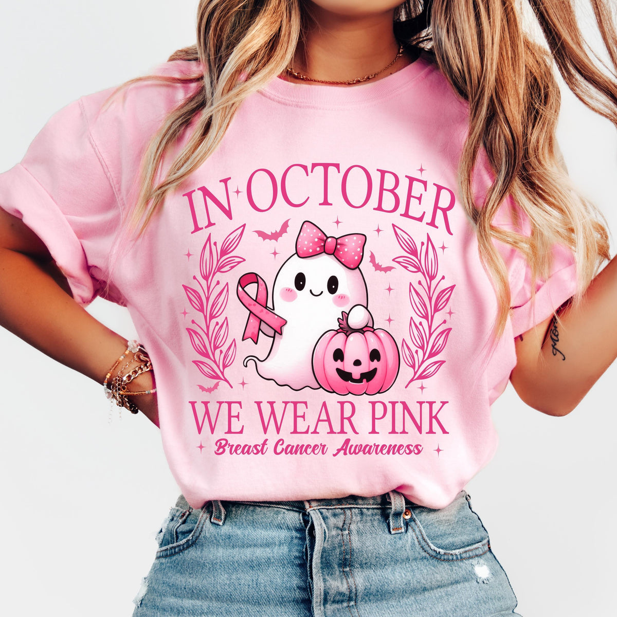 In October We Wear Pink Halloween Breast Cancer Awareness T-Shirt