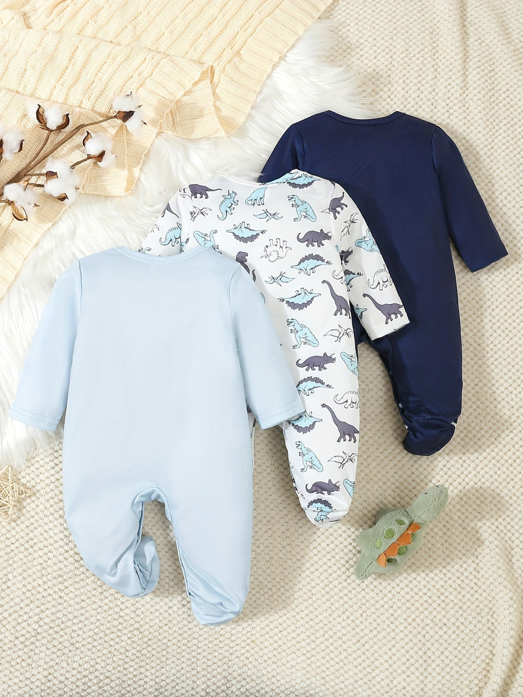 Little Dino 3-Piece Baby Boy Romper Set