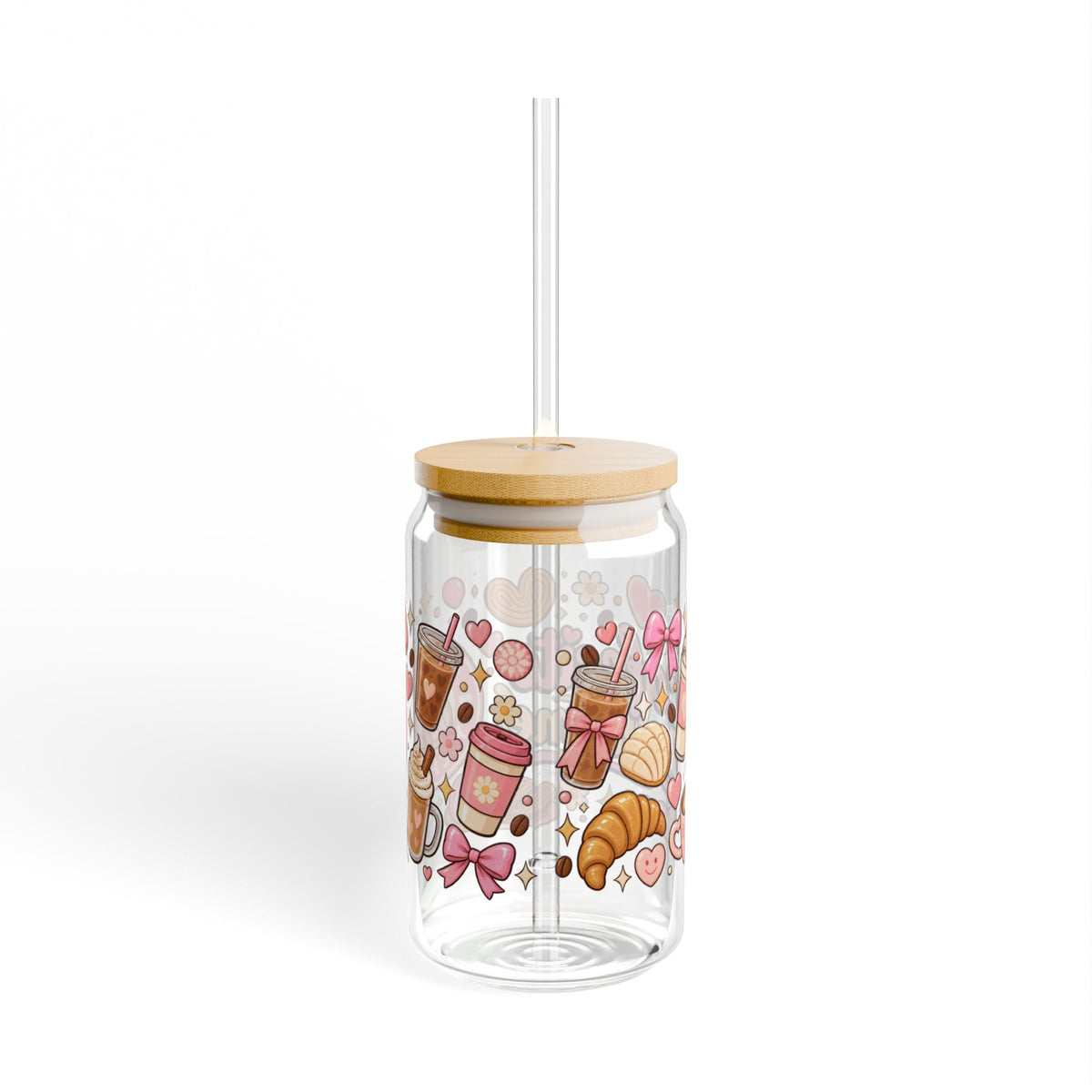 Cafecito y Chisme 16oz Glass Sipper — Cute Coffee Canister Tumbler with Straw