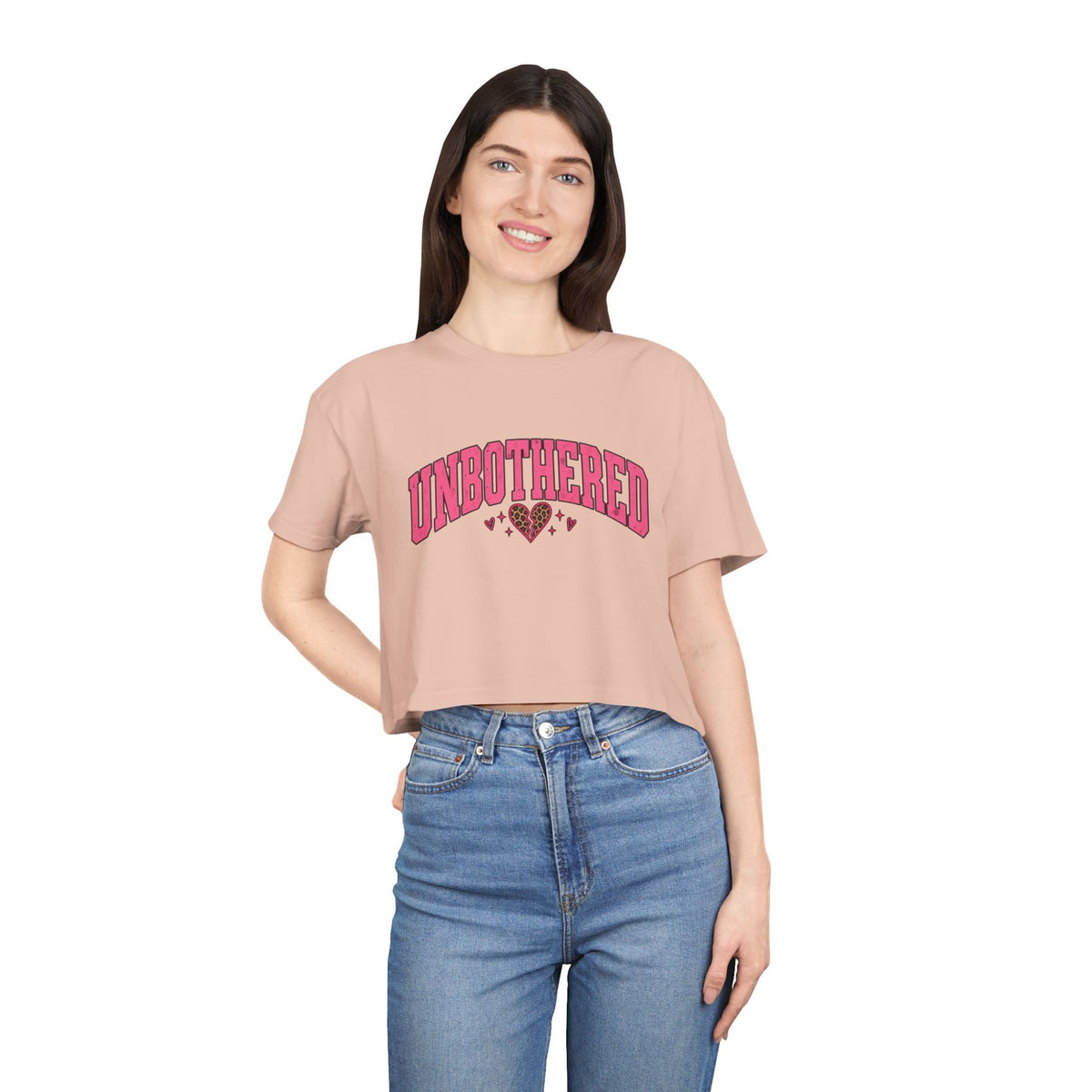 Unbothered Leopard Heart Crop Tee
