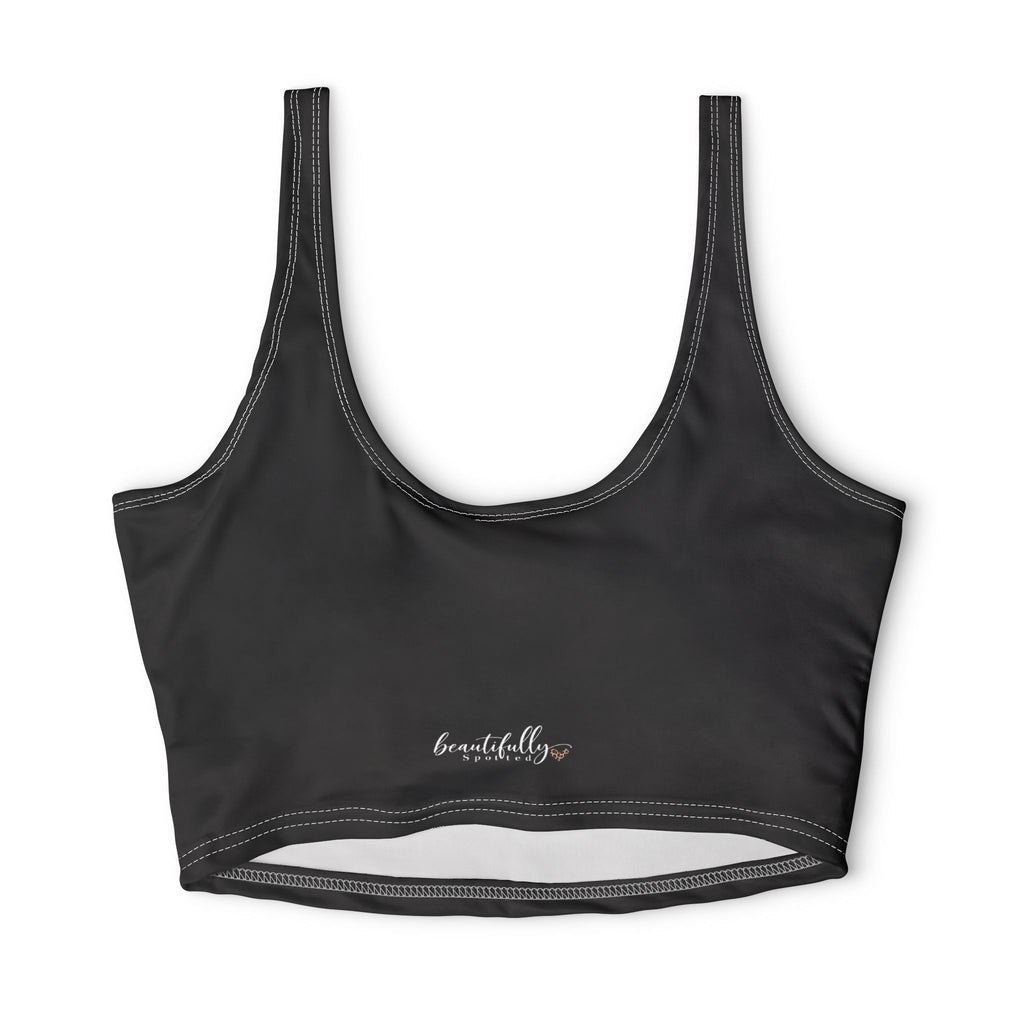 Minimal Black Sports Bra — 'beautélle' Printed Active Crop Top