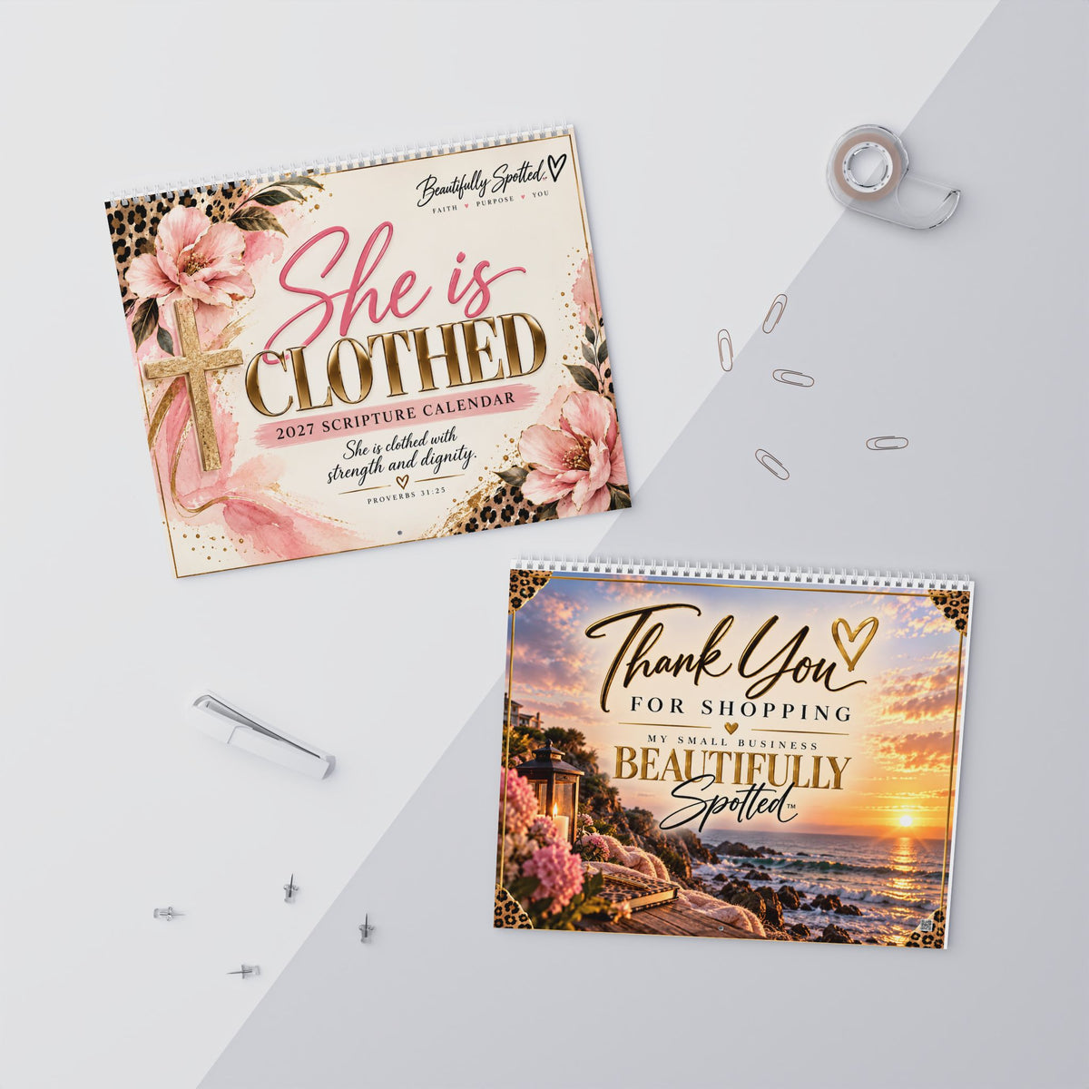 She Is Clothed 2027 Scripture Calendar | Christian Women’s Inspirational Wall Calendar | Beautifully Spotted