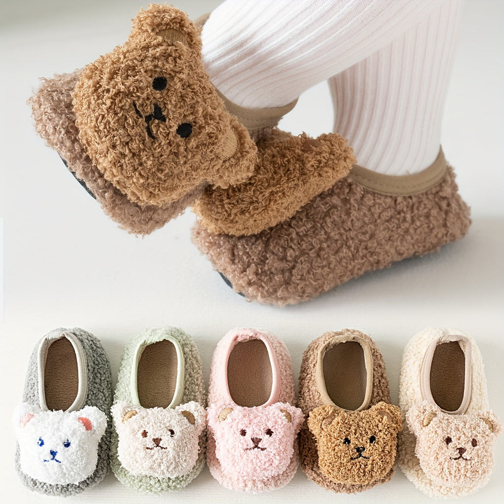 Lil Loves Cozy Bear Toddler Slipper Socks – Soft Non-Slip Indoor Shoes