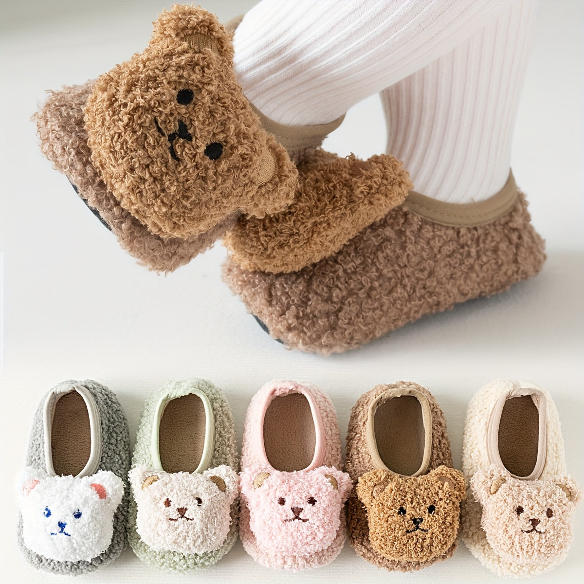 Lil Loves Cozy Bear Toddler Slipper Socks – Soft Non-Slip Indoor Shoes