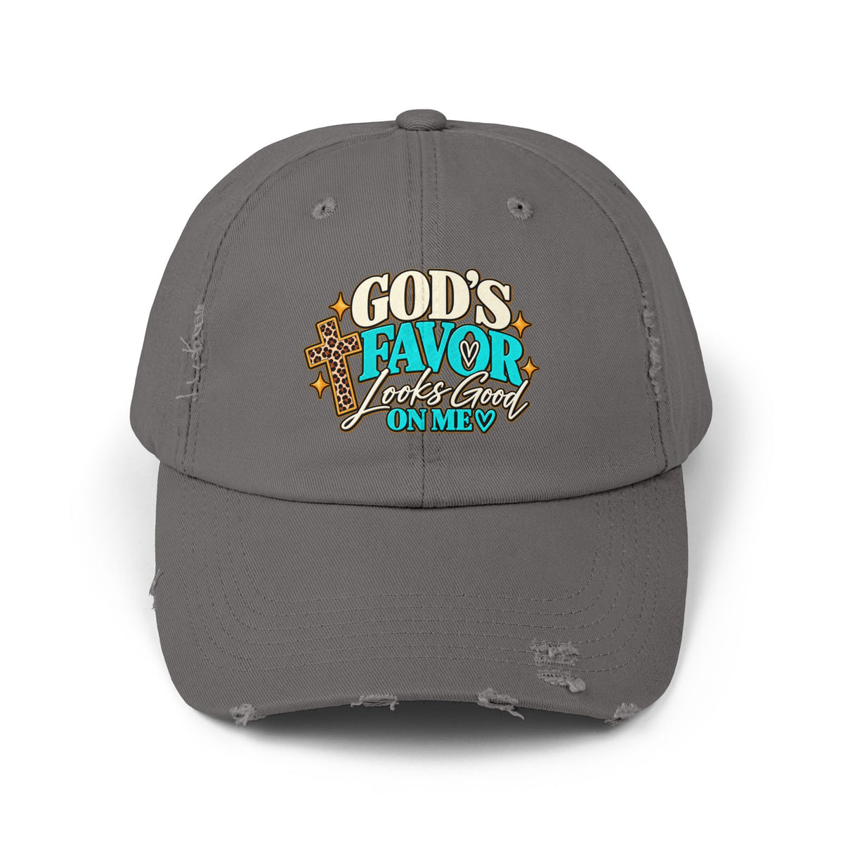 God’s Favor Looks Good on Me Distressed Cap | Turquoise Leopard Faith Hat