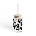 Black Cat Pattern Sipper Glass — 16oz Halloween Mason Jar Tumbler with Straw