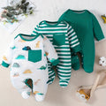 Little Dino 3-Piece Green Baby Boy Onesie Set
