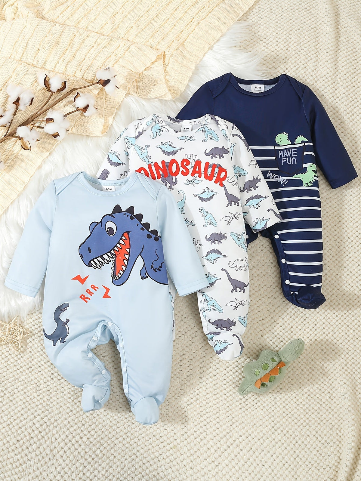 Little Dino 3-Piece Baby Boy Romper Set
