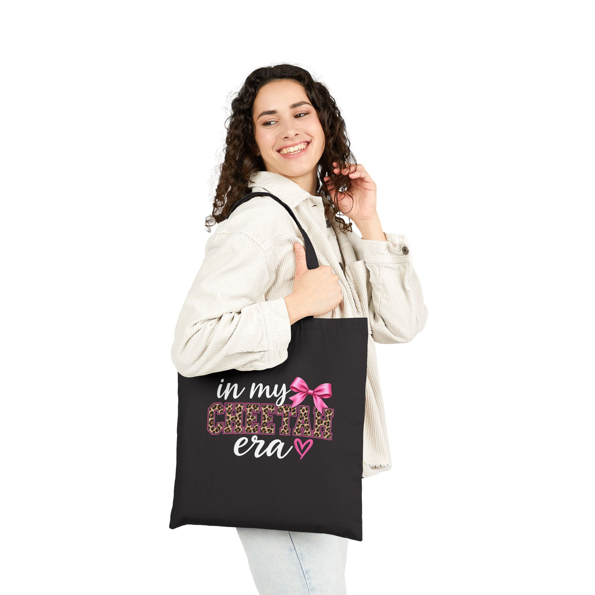 Canvas Tote Bag — "In My Cheetah Era" Leopard Print Bow Shopper