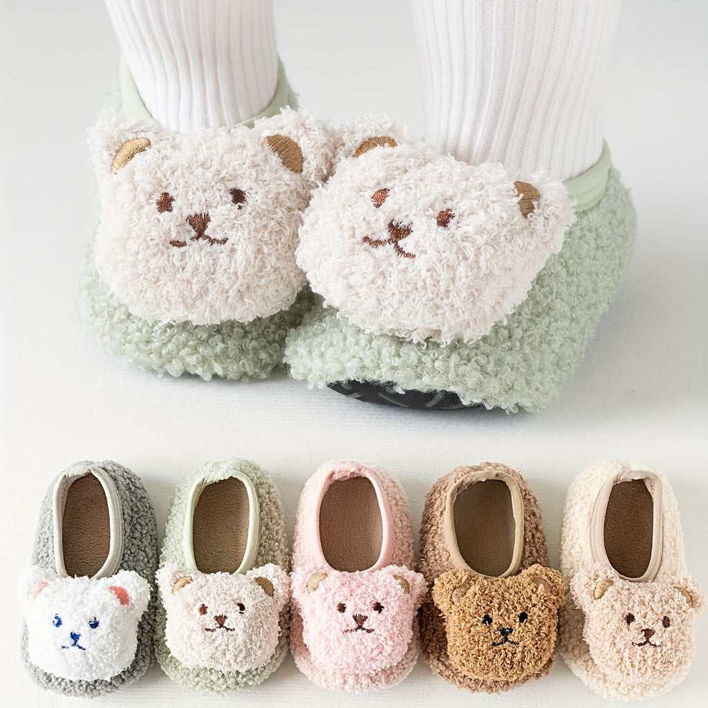 Lil Loves Cozy Bear Toddler Slipper Socks – Soft Non-Slip Indoor Shoes