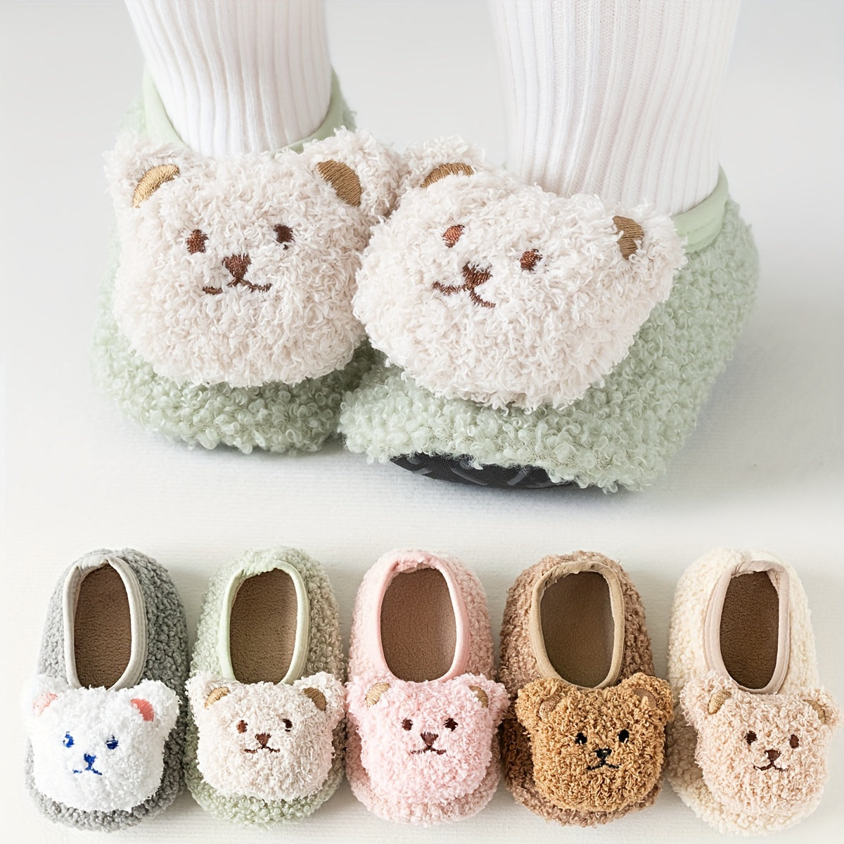 Lil Loves Cozy Bear Toddler Slipper Socks – Soft Non-Slip Indoor Shoes