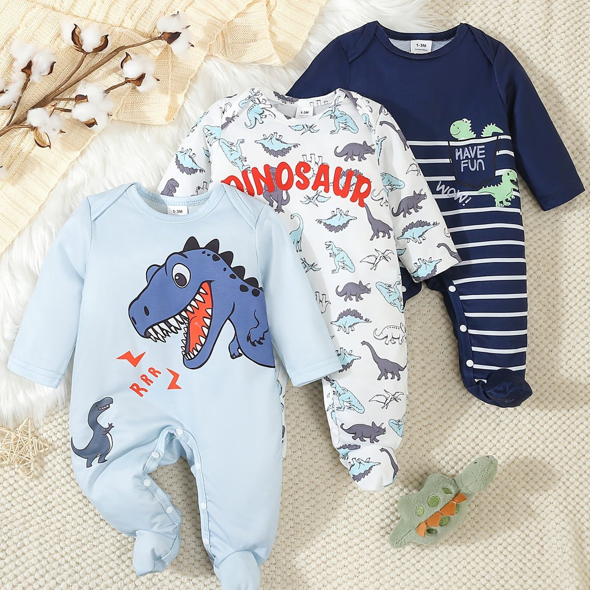 Little Dino 3-Piece Baby Boy Romper Set