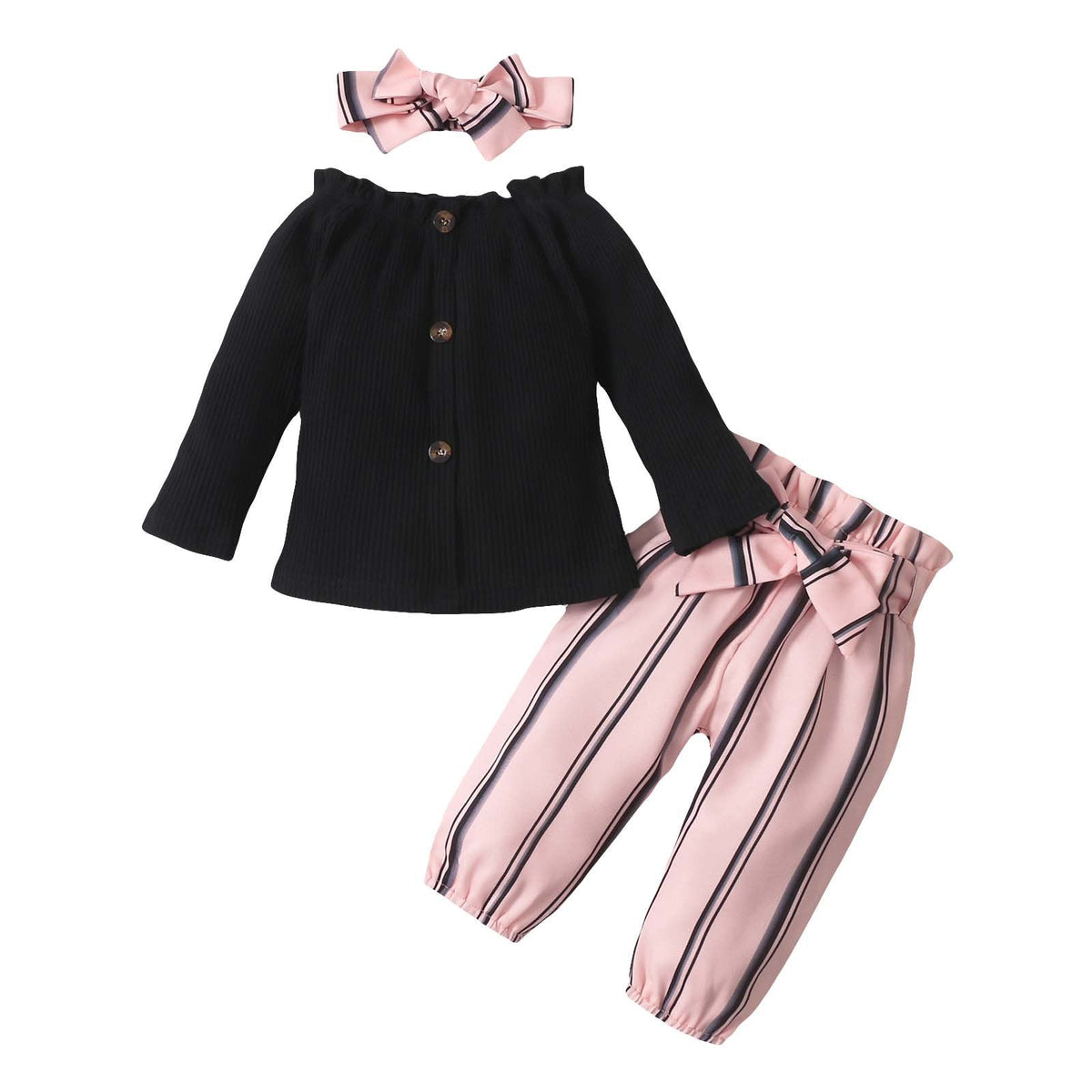 Little Loves Pink Stripe Bow Outfit Set