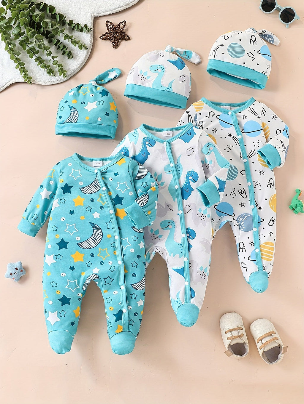 6pcs Baby Footed Onesie Set with HaLittle Dreamer 6-Piece Footed Onesie & Hat Set