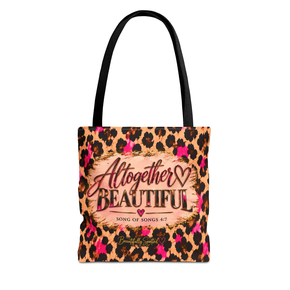 Altogether Beautiful Leopard Print Scripture Tote Bag | Song of Songs 4:7 | Beautifully Spotted