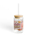 Cafecito y Chisme 16oz Glass Sipper — Cute Coffee Canister Tumbler with Straw