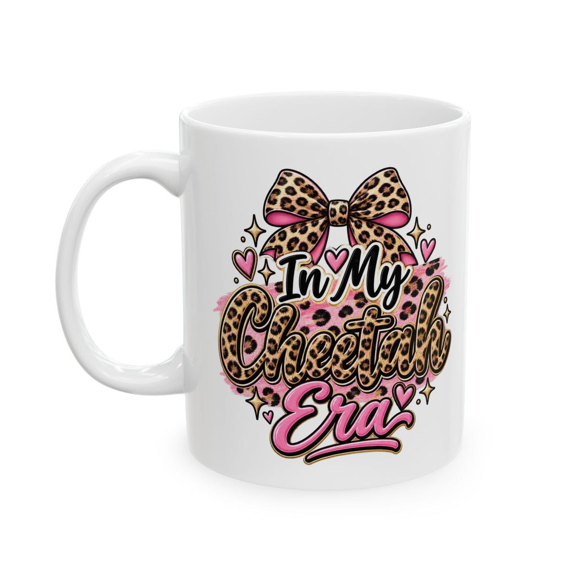 Leopard Heart "Love" Ceramic Mug — Cute Pink Animal Print Coffee Cup (11oz & 15oz)