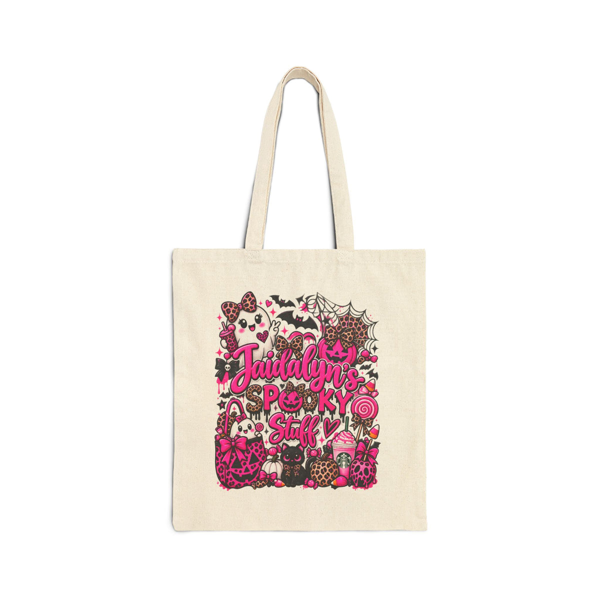 Spooky Pink Halloween Tote Bag – 'Spooky & Stylish' Cotton Canvas Trick-or-Treat Tote