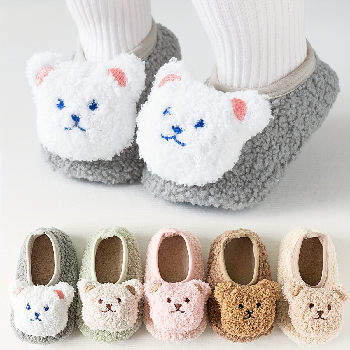 Lil Loves Cozy Bear Toddler Slipper Socks – Soft Non-Slip Indoor Shoes