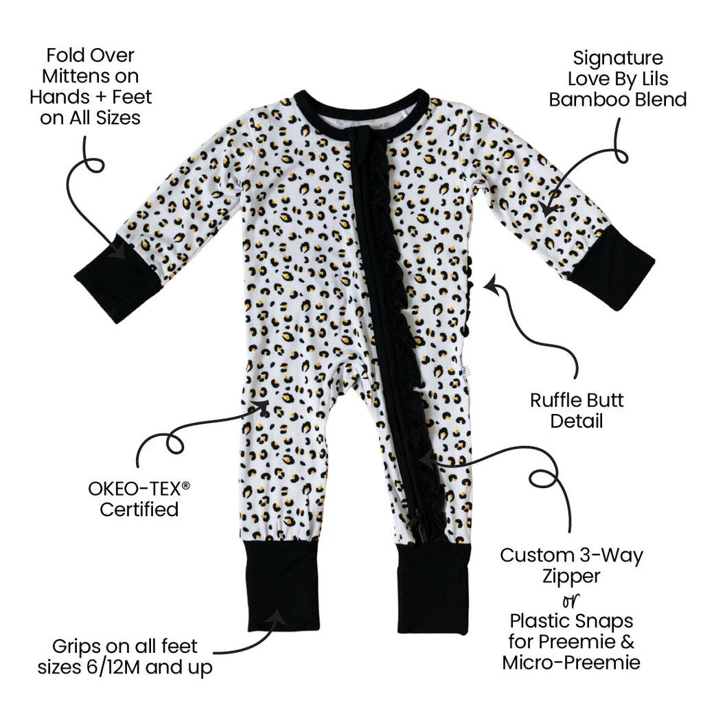 Beautifully Spotted™ Allie Leopard Ruffle Bamboo Footie