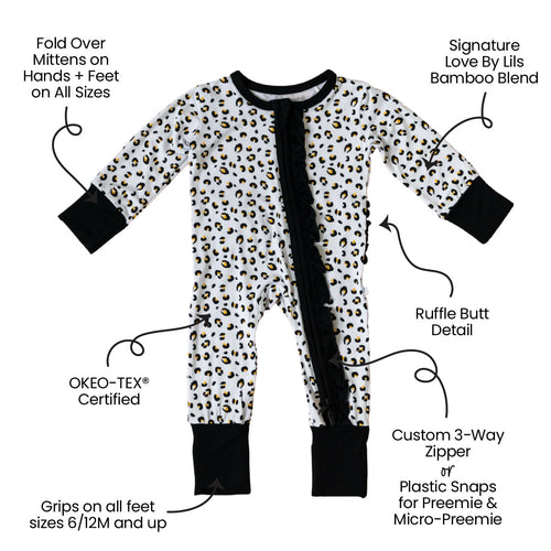 Beautifully Spotted™ Allie Leopard Ruffle Bamboo Footie