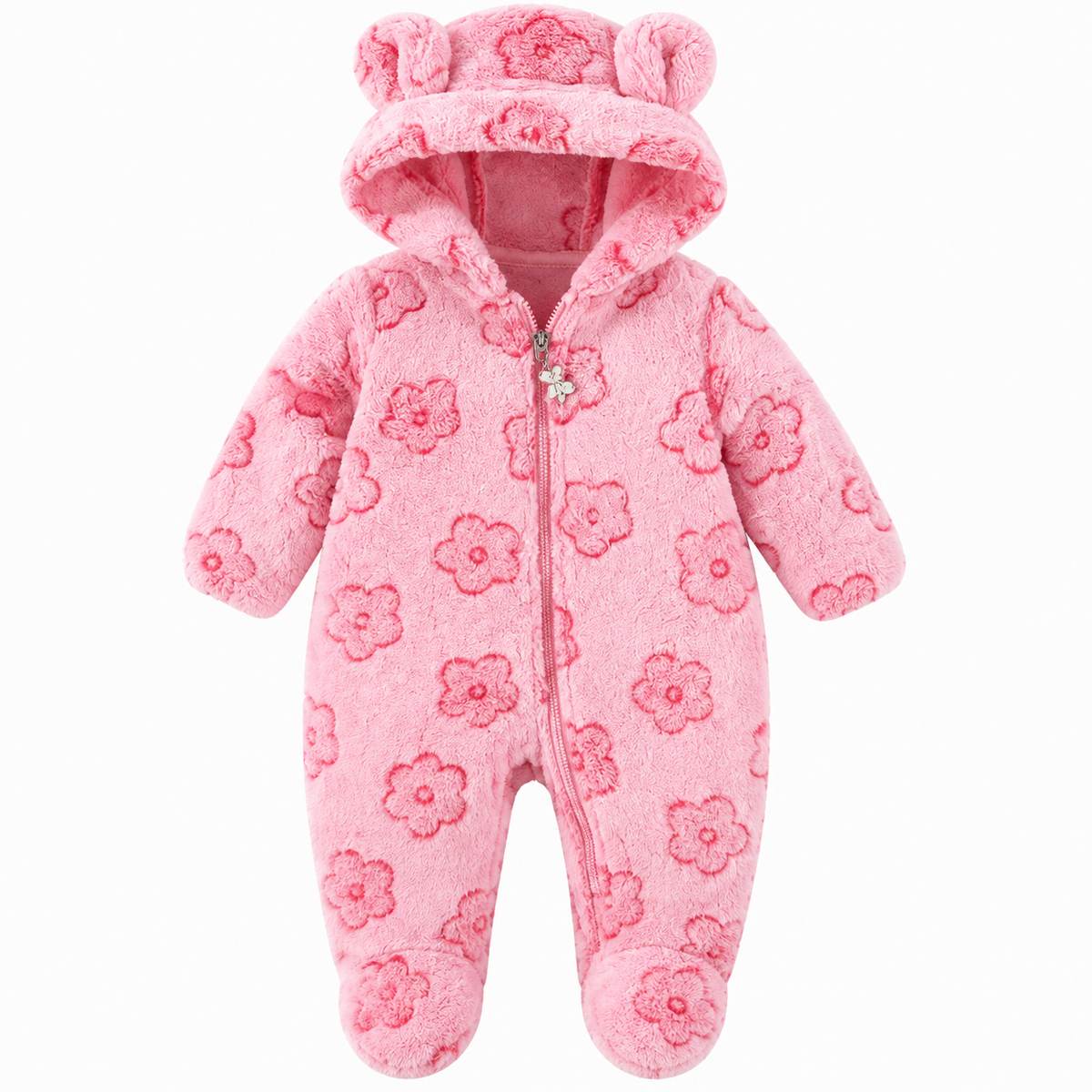 Star Plush Hooded Baby Girl One-Piece.