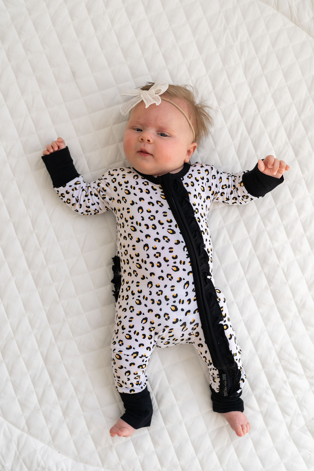 Beautifully Spotted™ Allie Leopard Ruffle Bamboo Footie