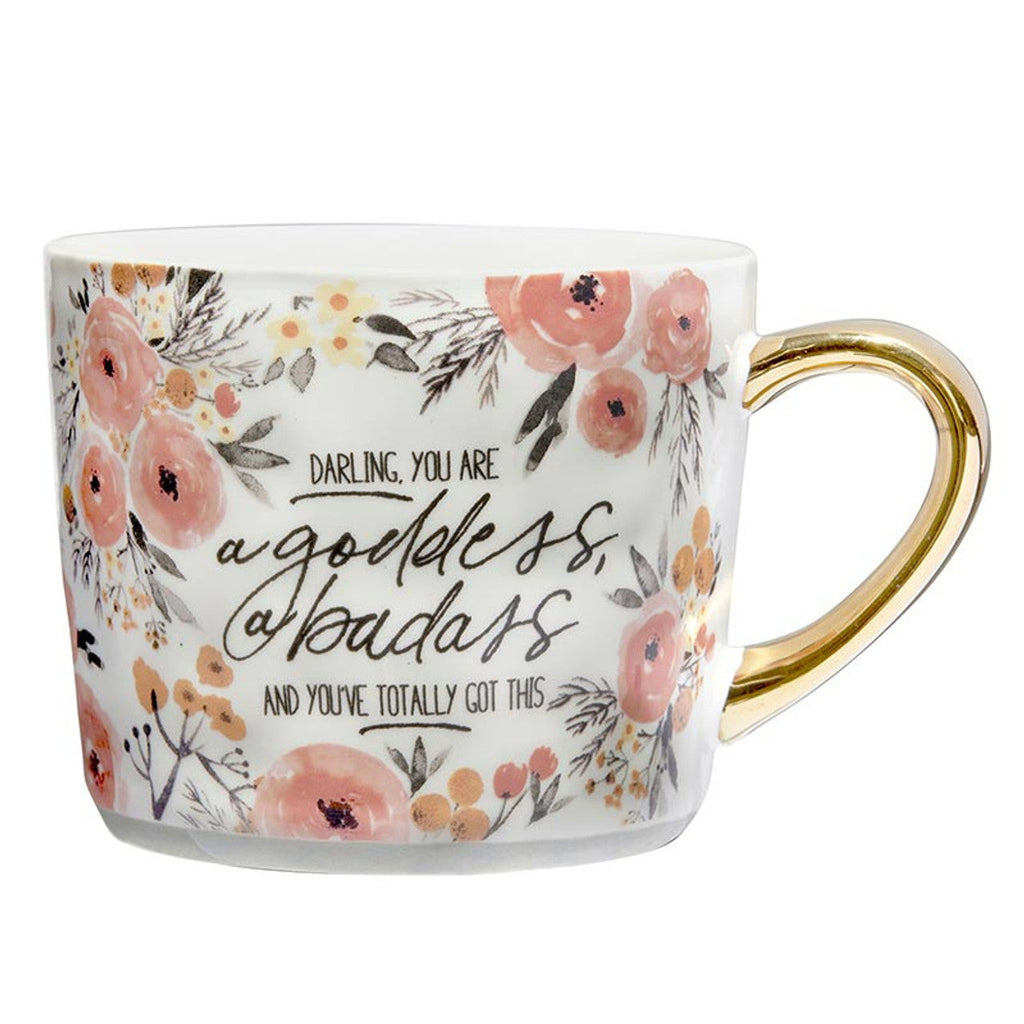 Darling, You're a Goddess | Floral Gold Handle Mug