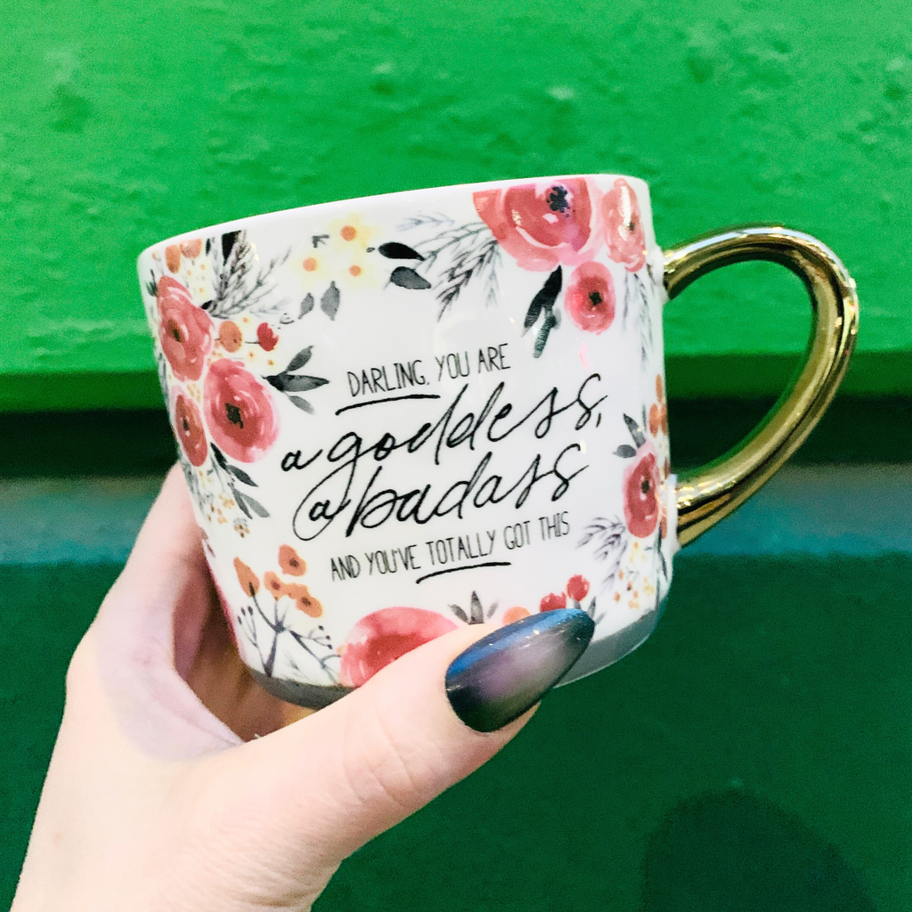 Darling, You're a Goddess | Floral Gold Handle Mug
