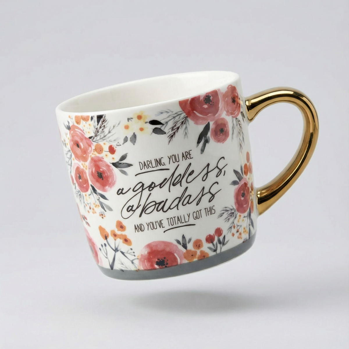 Darling, You're a Goddess | Floral Gold Handle Mug
