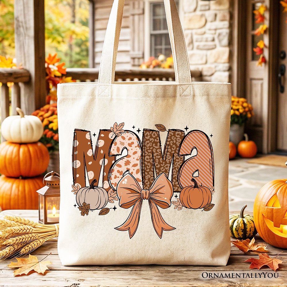 MAMA Patchwork Fall Tote Bag – Cozy Autumn Pumpkins