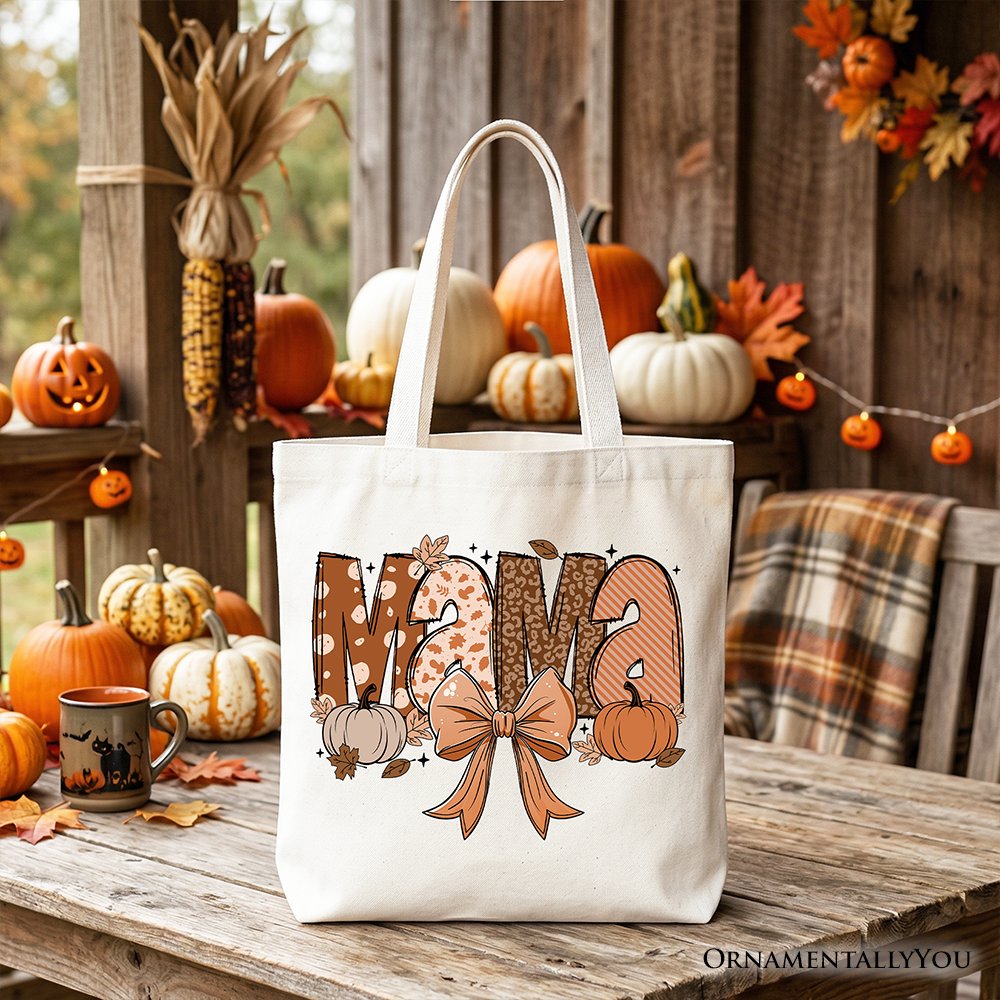 MAMA Patchwork Fall Tote Bag – Cozy Autumn Pumpkins