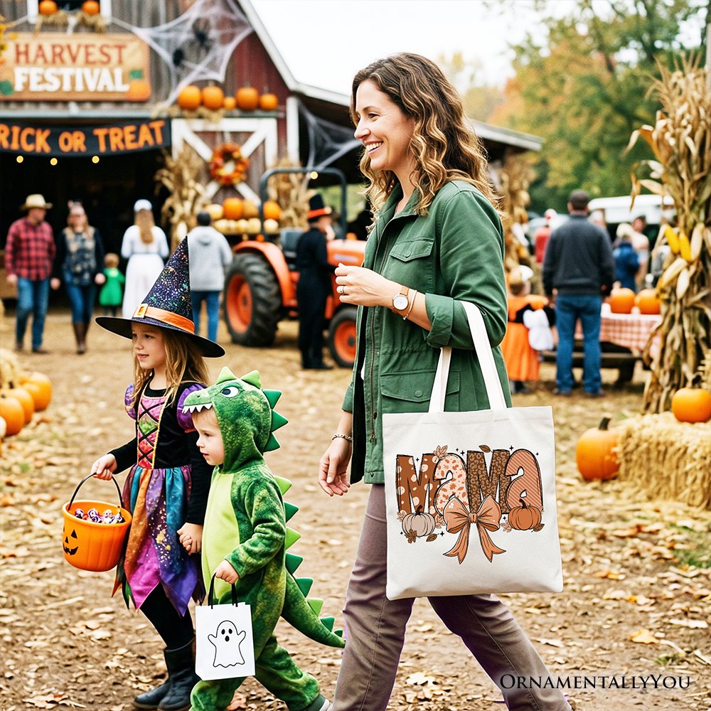 MAMA Patchwork Fall Tote Bag – Cozy Autumn Pumpkins