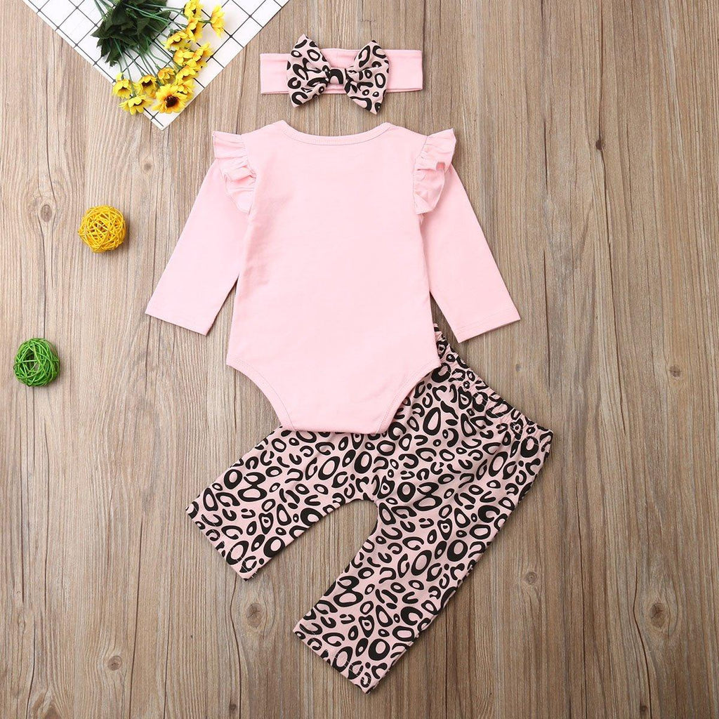 Baby Girl Pink & Leopard 3-Piece Outfit Set with Matching Headband