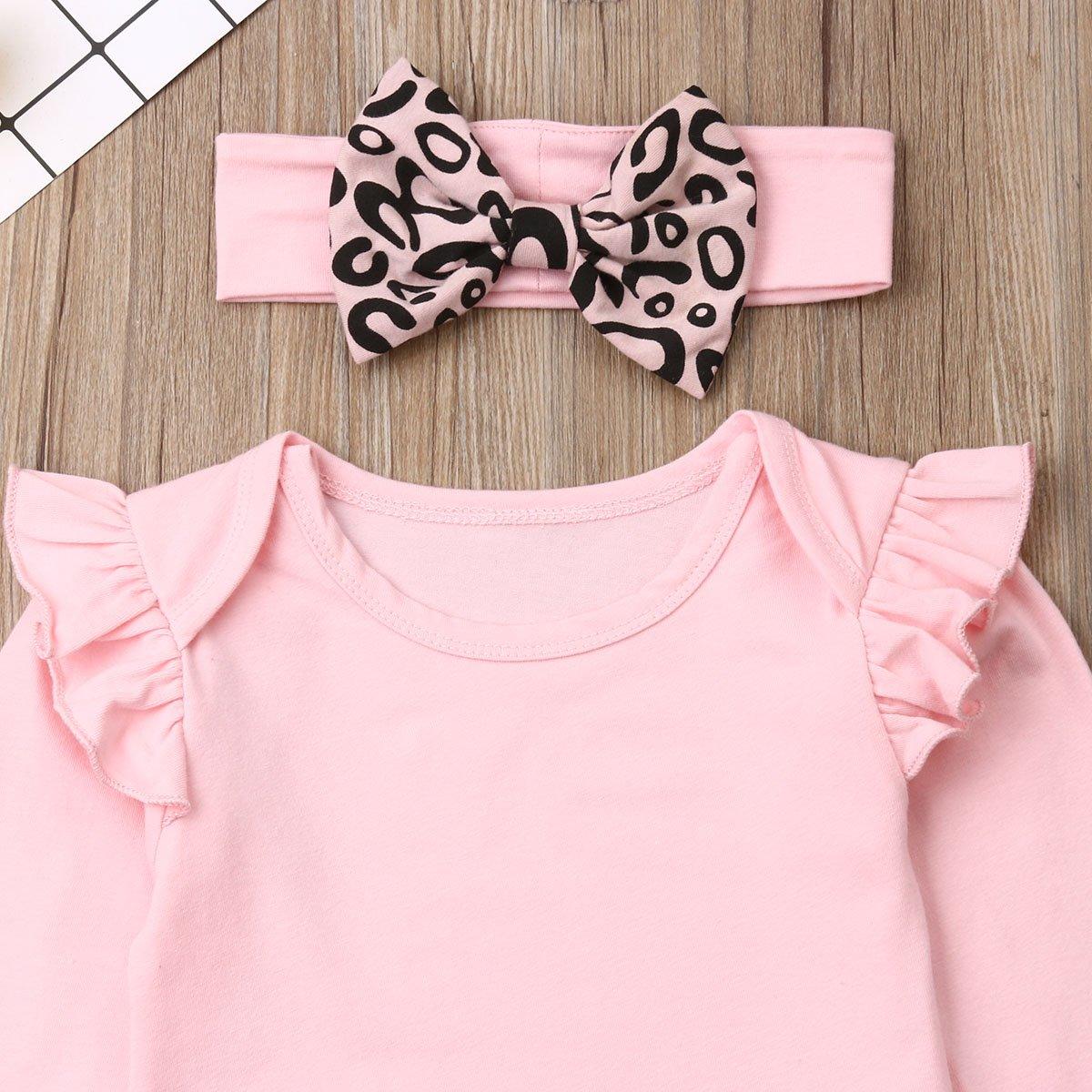 Baby Girl Pink & Leopard 3-Piece Outfit Set with Matching Headband