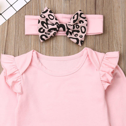 Baby Girl Pink & Leopard 3-Piece Outfit Set with Matching Headband